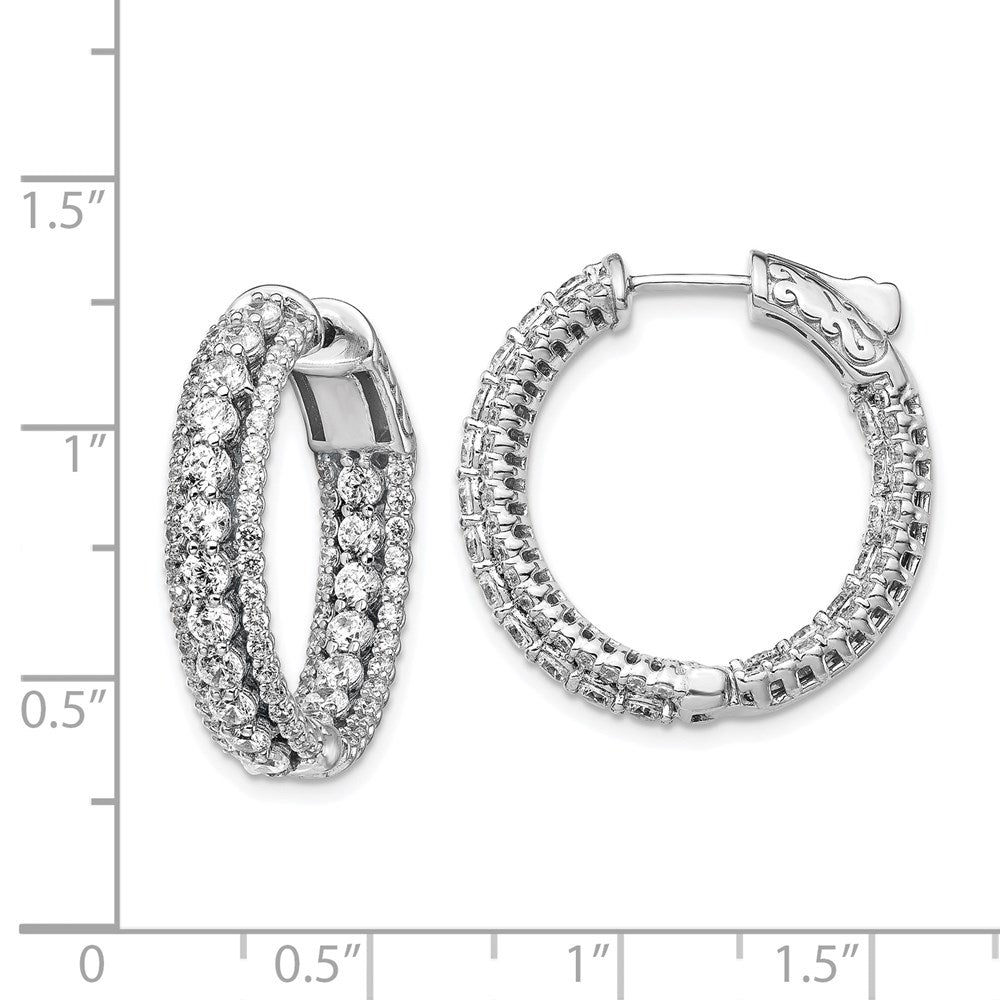 Sterling Shimmer Sterling Silver Rhodium-plated 170 Stone CZ In and Out Round Hinged Hoop Earrings