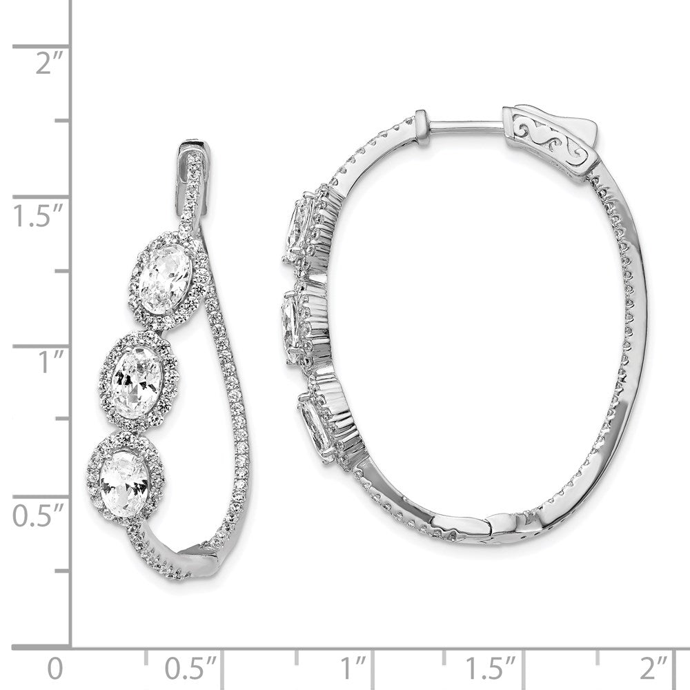Sterling Shimmer Sterling Silver Rhodium-plated 194 Stone CZ Oval Halo Twisted In and Out Oval Hinged Hoop Earrings