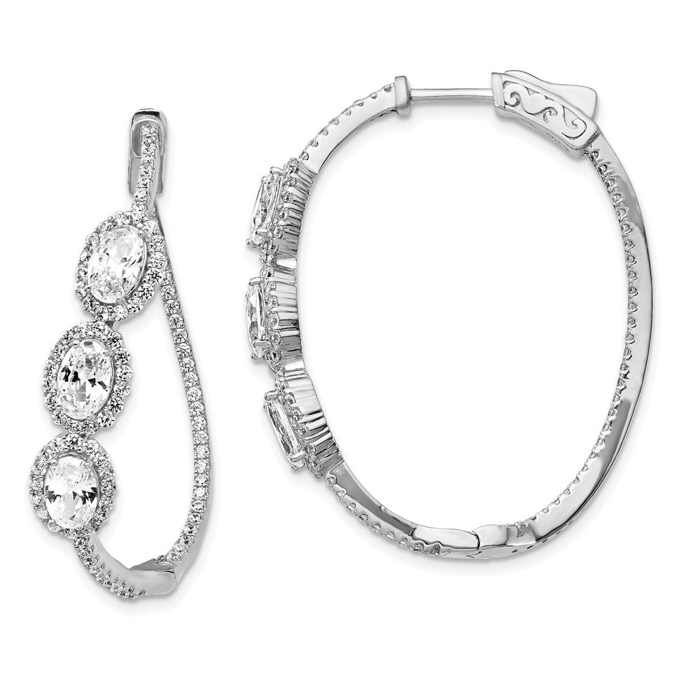 Sterling Shimmer Sterling Silver Rhodium-plated 194 Stone CZ Oval Halo Twisted In and Out Oval Hinged Hoop Earrings