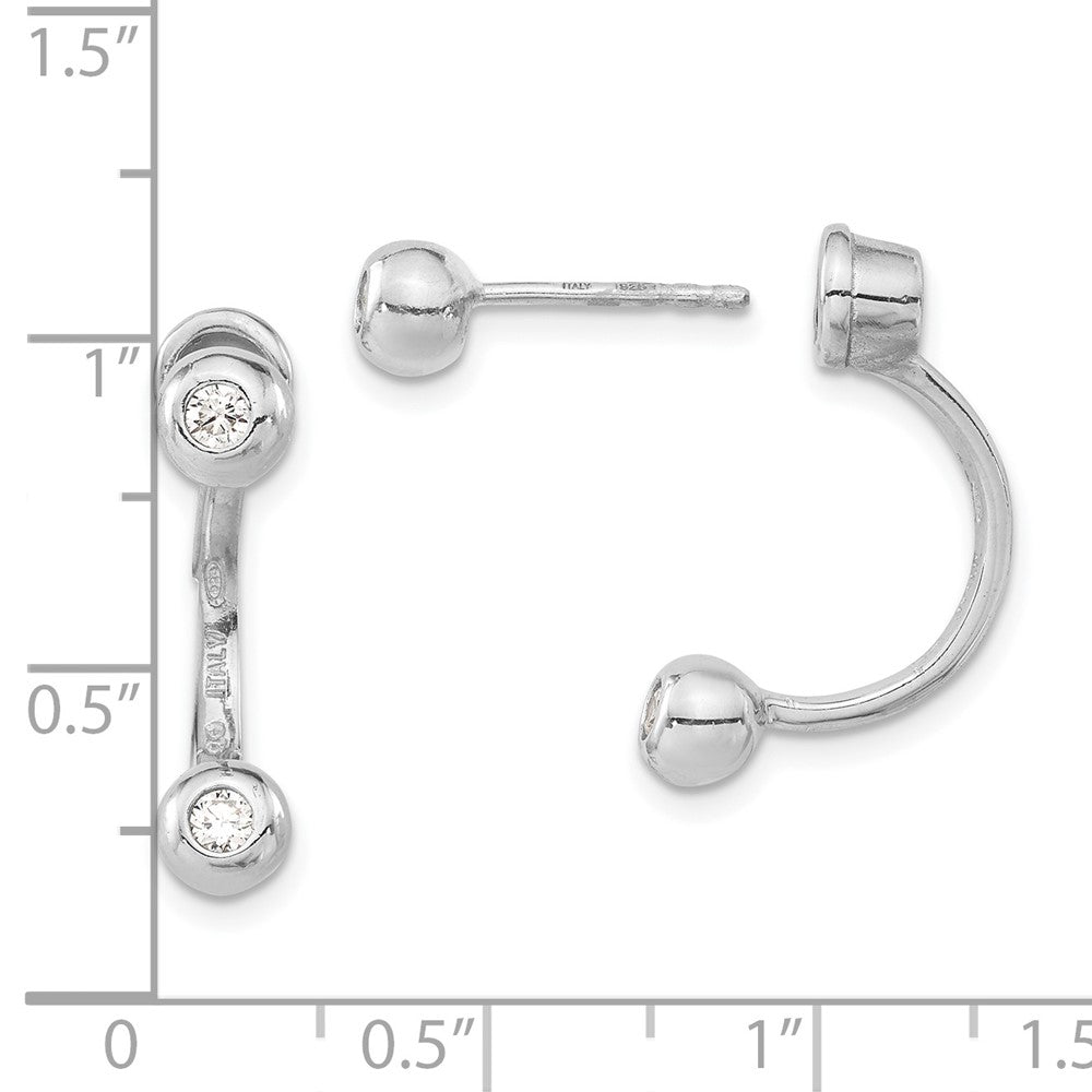 Sterling Silver Rhodium-plated CZ Front & Back Post Dangle Earrings