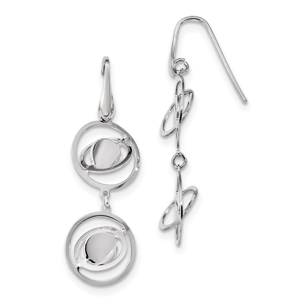 Sterling Silver Rhodium-plate Twisted Circles Shepherd Hook Earrings