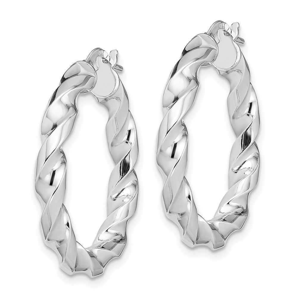 Sterling Silver Rhodium-plated 4x20mmTwisted Hoop Earrings