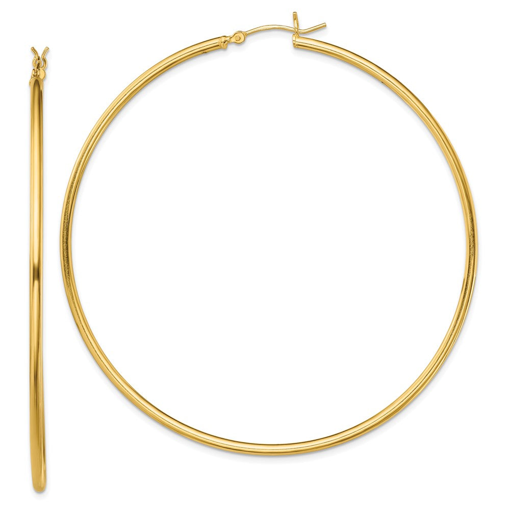 Sterling Silver Gold-Tone Polished 2x70mm Hoop Earrings