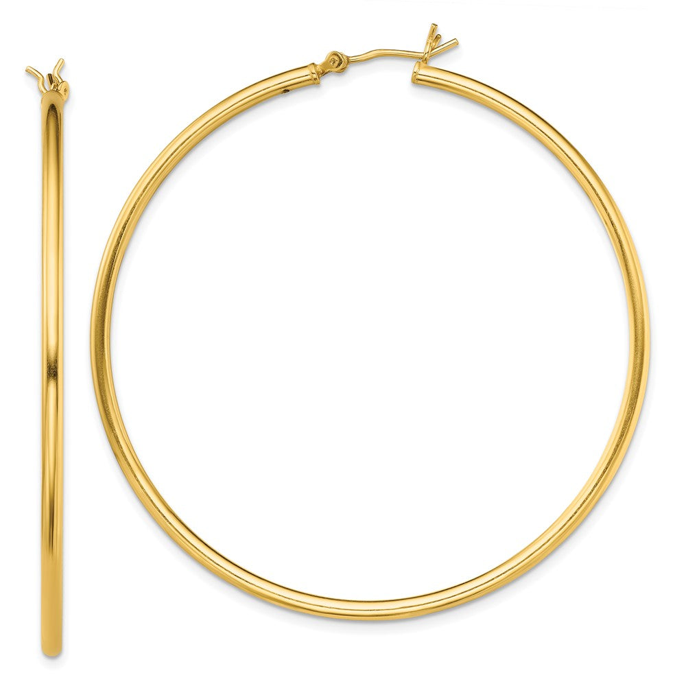 Sterling Silver Gold-Tone Polished 2x55mm Hoop Earrings
