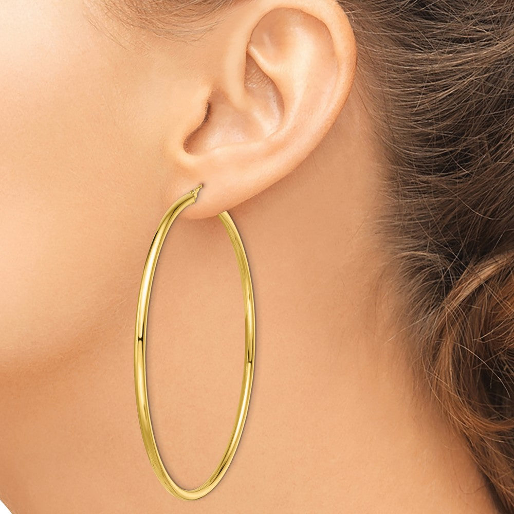 Sterling Silver Gold-Tone Polished 2.5x70mm Hoop Earrings