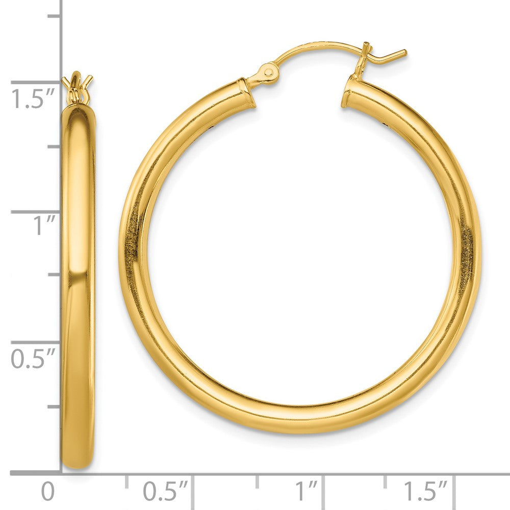 Sterling Silver Gold-Tone Polished 3x35mm Hoop Earrings