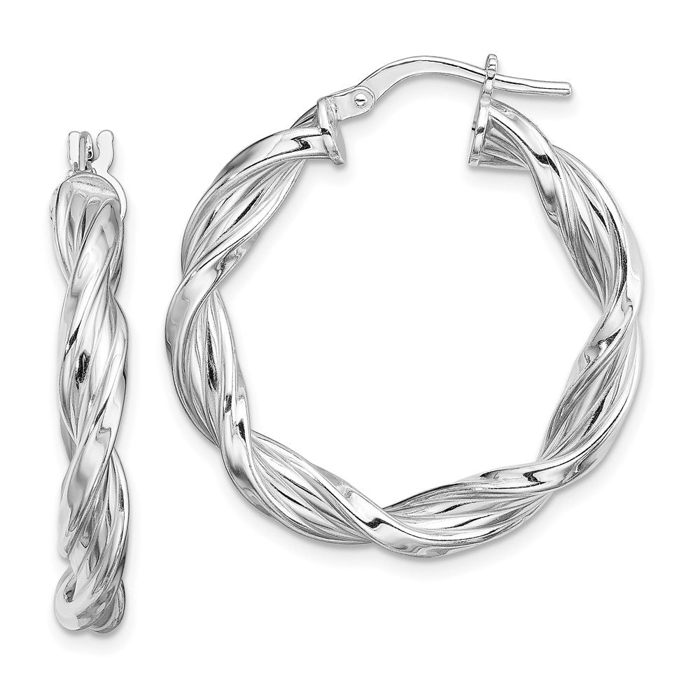 Sterling Silver Rhodium-plated 4mm Twisted Hoop Earrings
