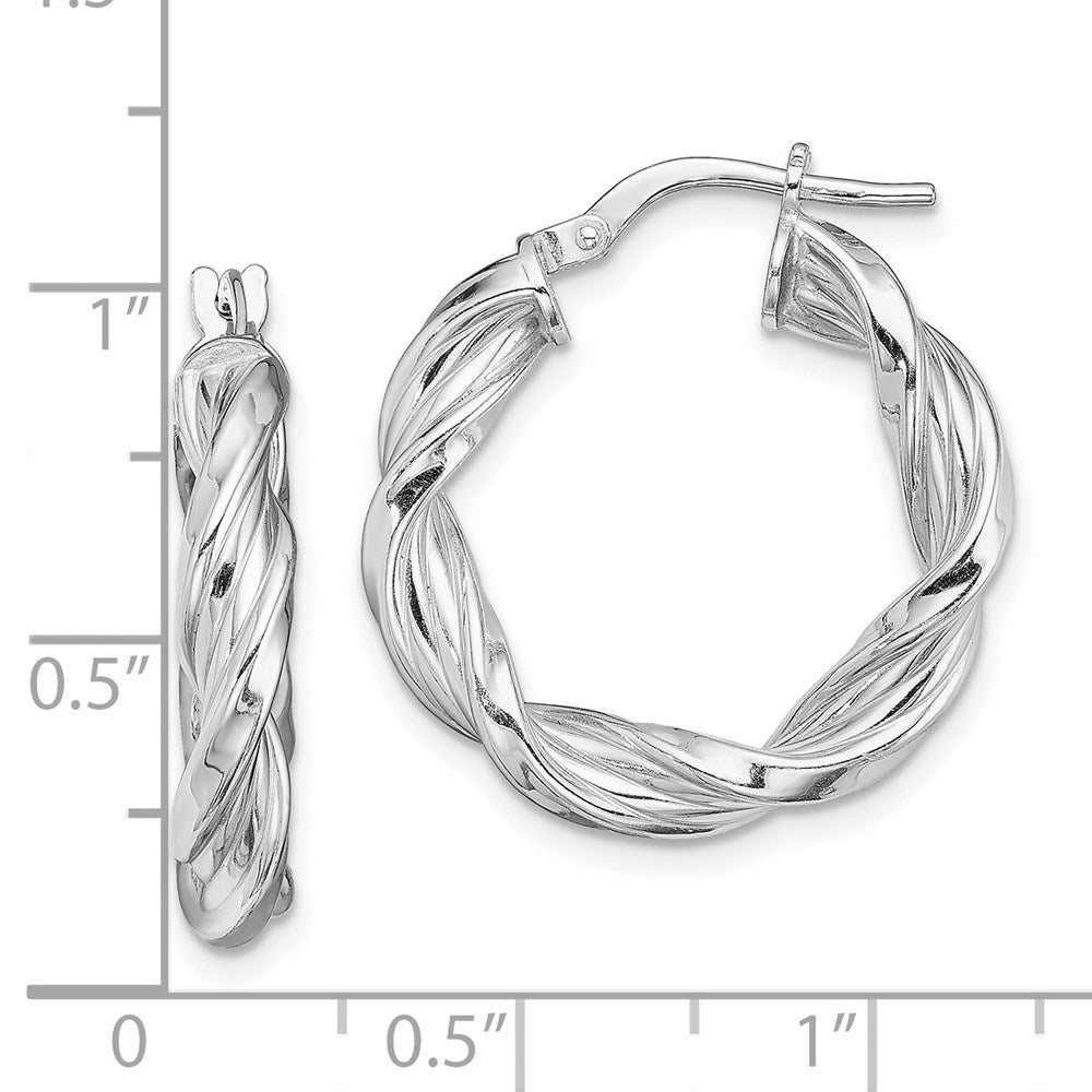 Sterling Silver Rhodium-plated 4mm Twisted Hoop Earrings
