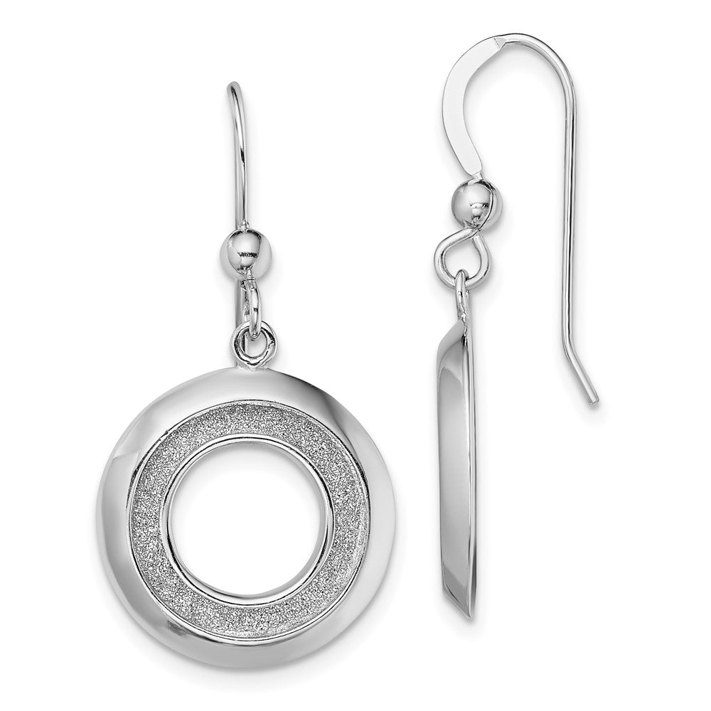 Sterling Silver RH-plated Enamel Glitter Fabric Circle Dangle Earrings