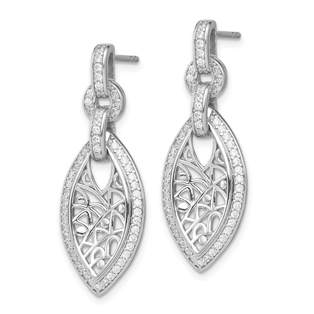 Sterling Silver Rhodium-plated with CZ Post Dangle Earrings