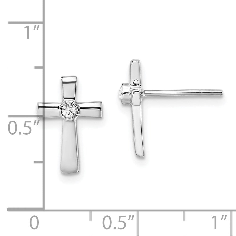 Sterling Silver Rhodium-plated Polished CZ Cross Post Earrings