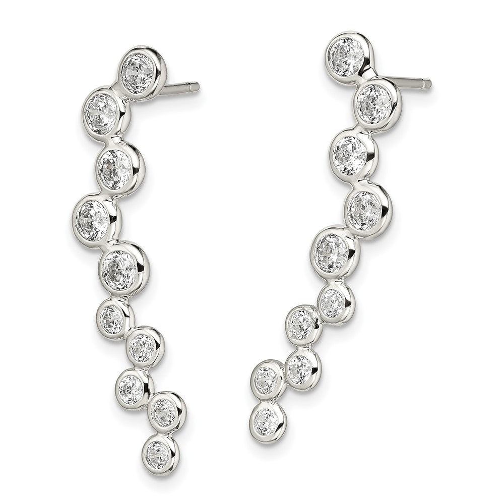 Sterling Silver Rhod-plated Polished Bezel CZ Post Ear Climber Earrings
