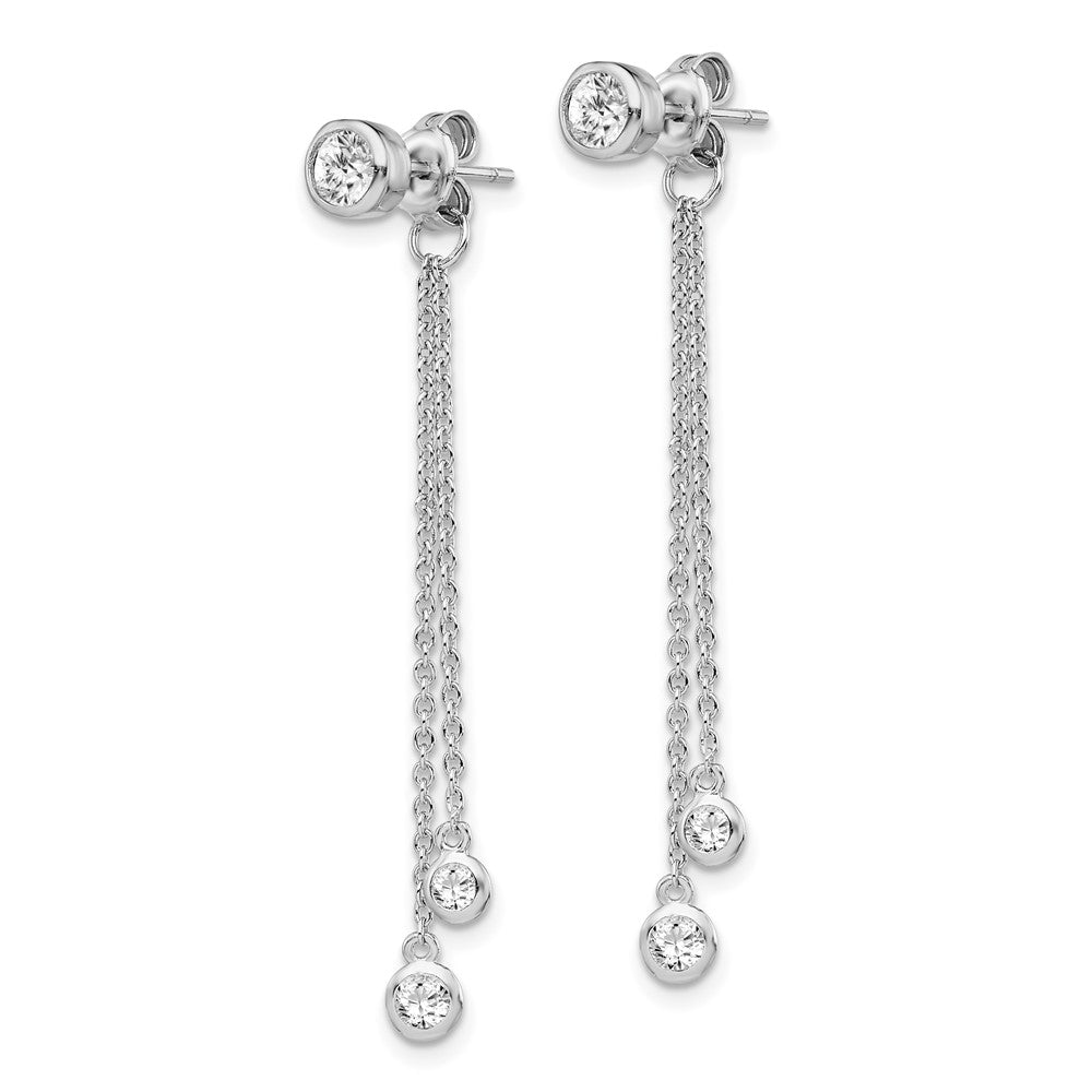 Sterling Silver RH-plated CZ & Chain Front & Back Post Dangle Earrings