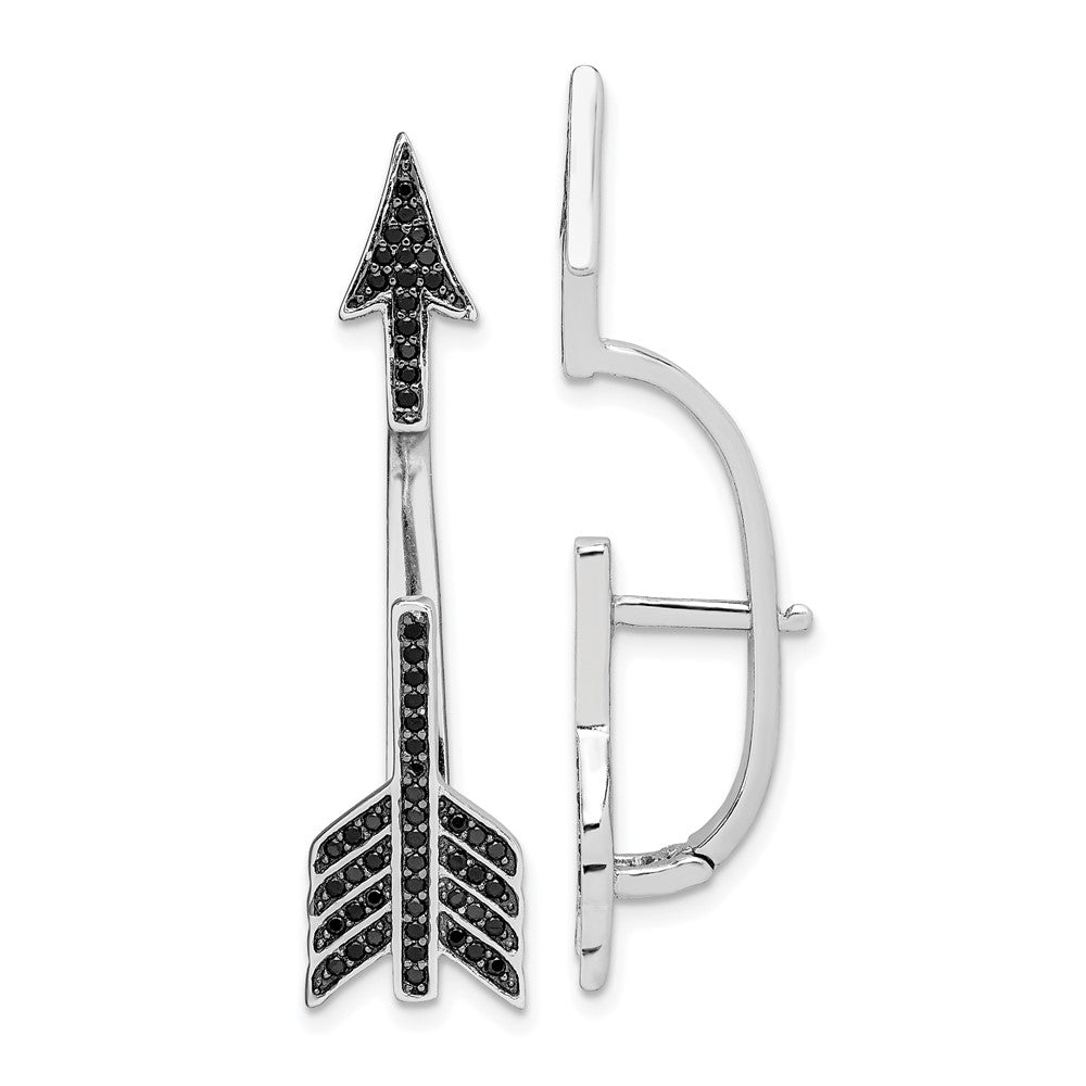 Sterling Silver Rhodium-plated Polished Black CZ Arrow Hinged Post Earrings