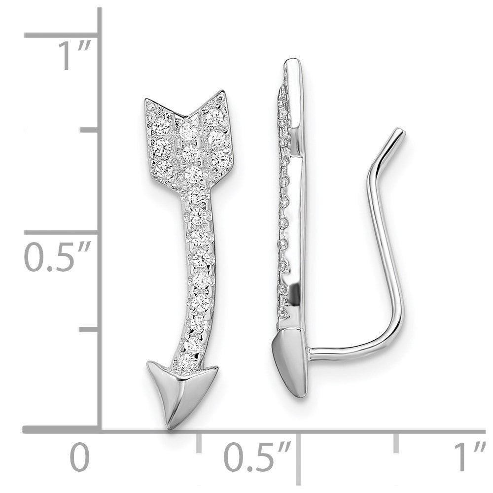Sterling Silver Rhodium-plated Polished CZ Arrow Ear Climber Earrings