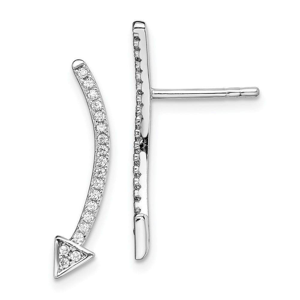 Sterling Silver Rhodium-plated Polished CZ Arrow Ear Climber Post Earrings