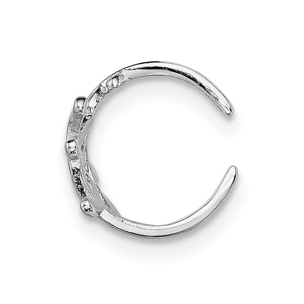 Sterling Silver Rhod-plated Polished & Textured Leaf Single Cuff Earring