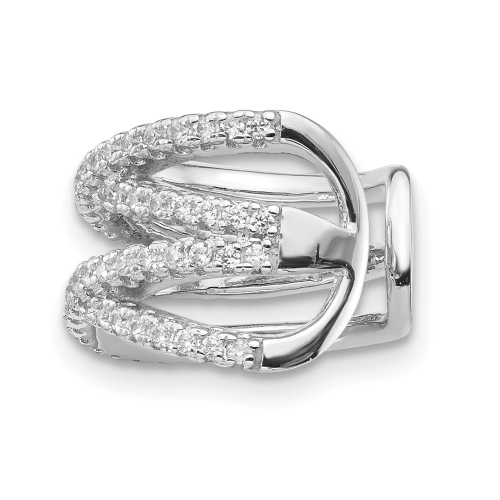 Sterling Silver Rhodium-plated Polished CZ Double 'X' Single Cuff Earring