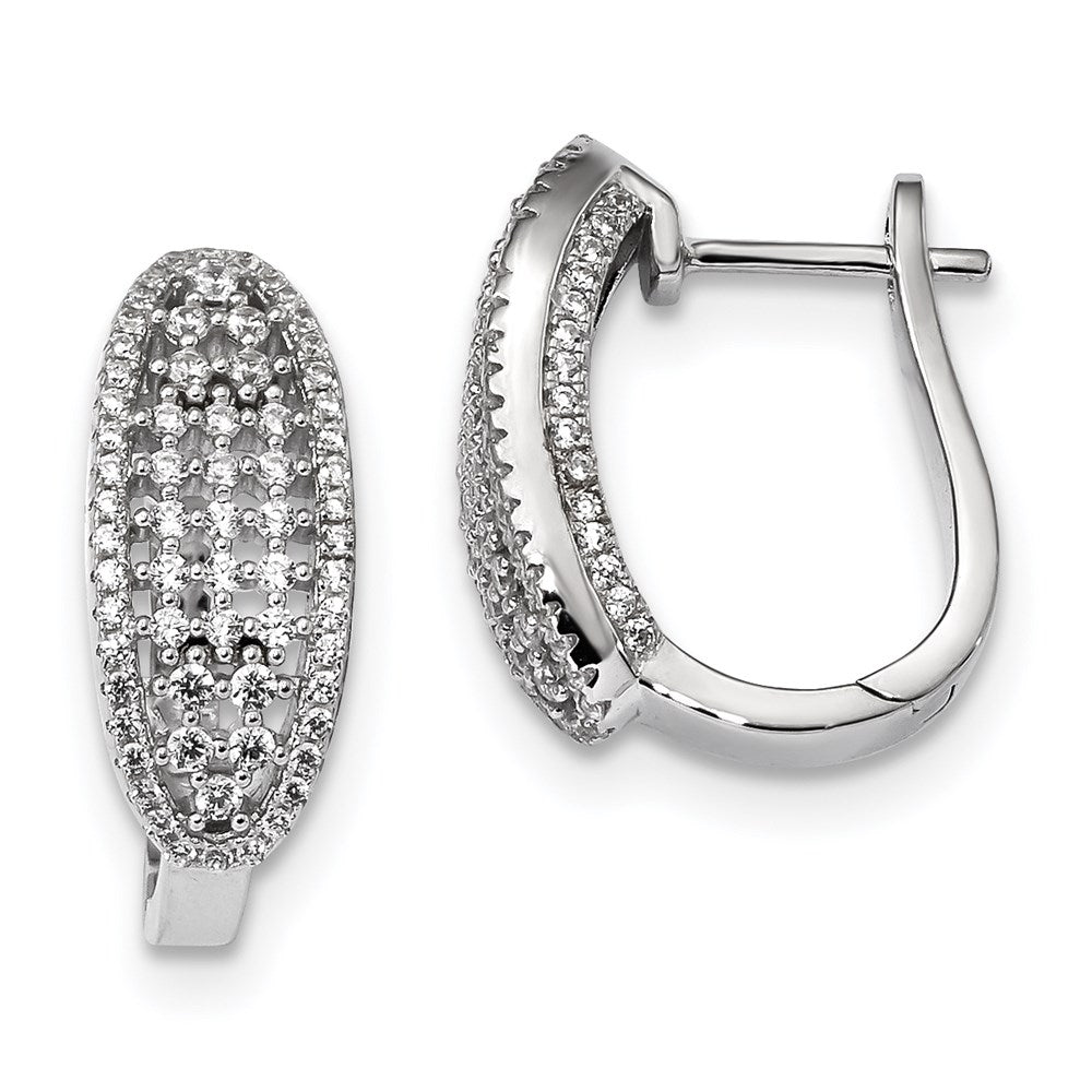 Sterling Silver Rhodium-plated CZ Hinged Hoop Earrings