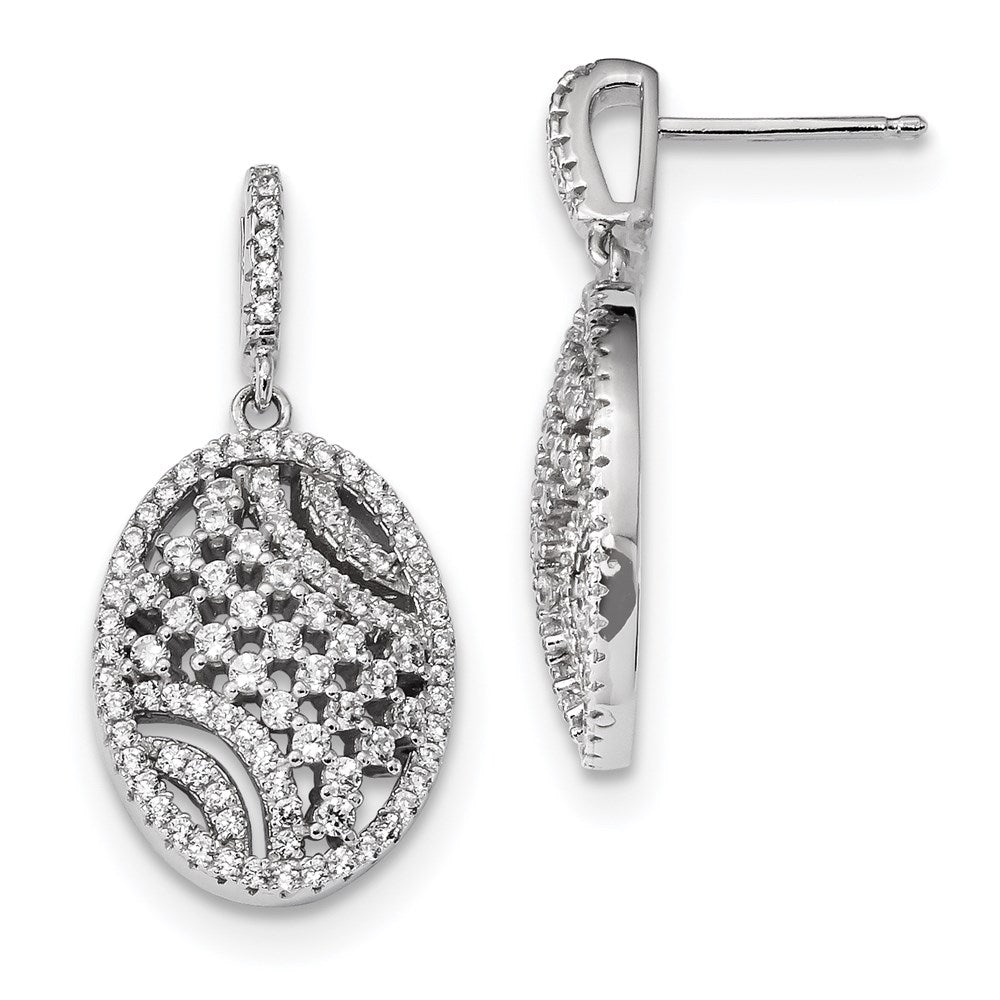 Sterling Silver Rhodium-plated CZ Post Dangle Earrings