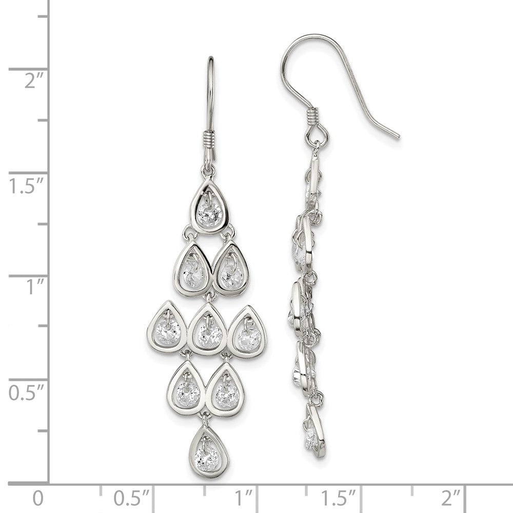 Sterling Silver RH-pltd Polished Fancy Pear CZ Chandelier Dangle Earrings