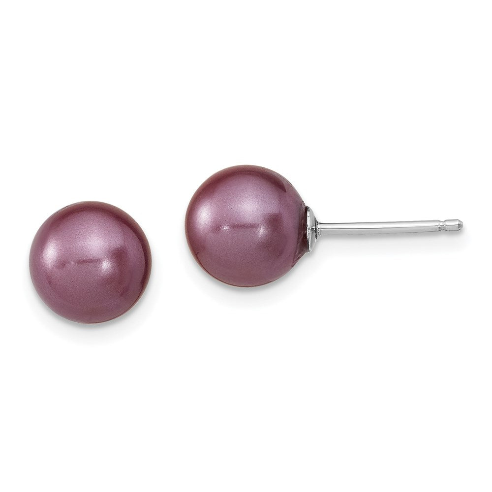 Sterling Silver Rh-pl 8-9mm Plum/Wht Imitat Shell Pearl Post 3 Earring Set