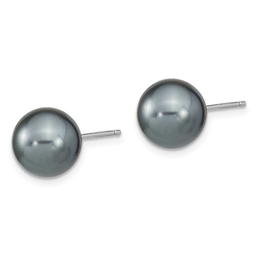 Set of Three 10mm to 11mm Rhodium-plated Sterling Silver, White and Grey Imitation Shell Pearl Earrings