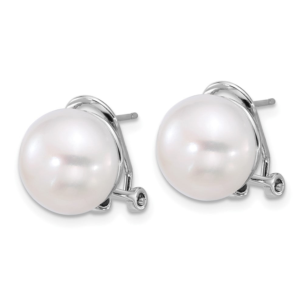 Sterling Silver Rhodium-plated 12-13mm FWC Pearl Omega Back Earrings
