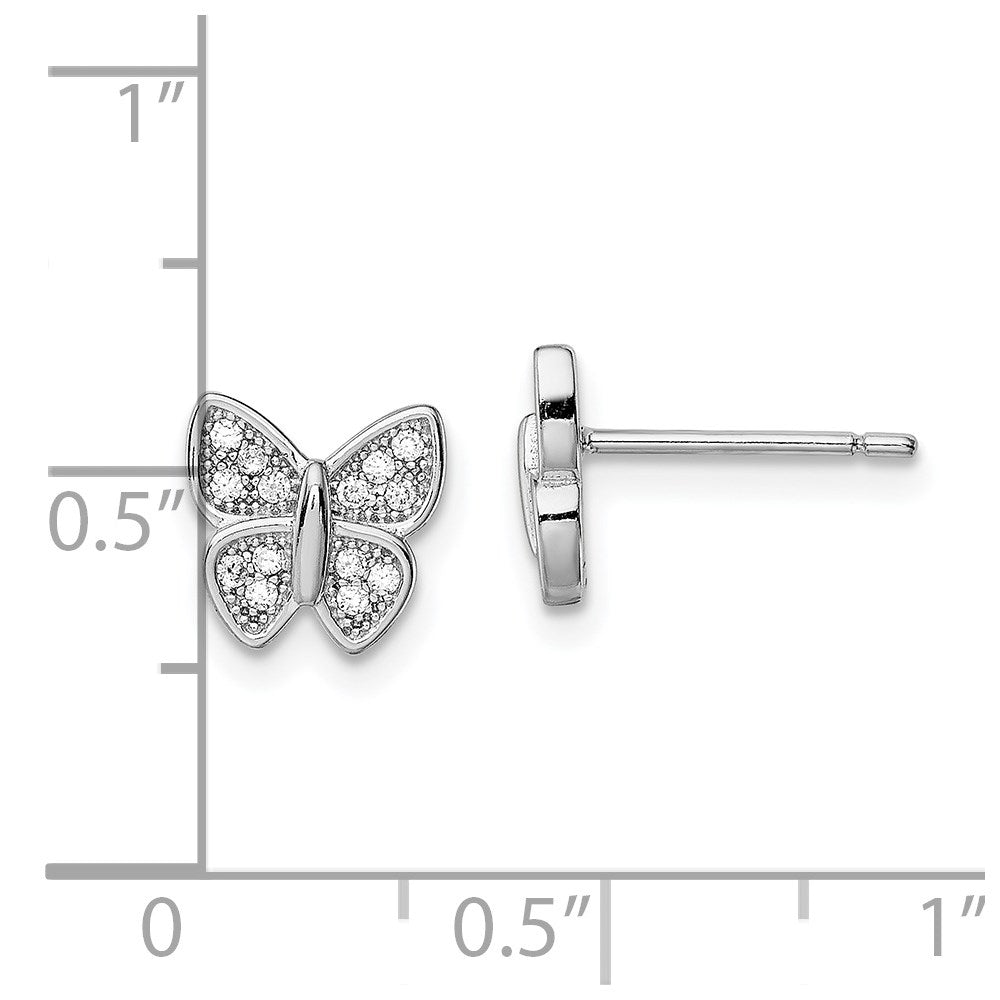 Sterling Silver Rhodium-plated CZ Butterfly Post Earrings