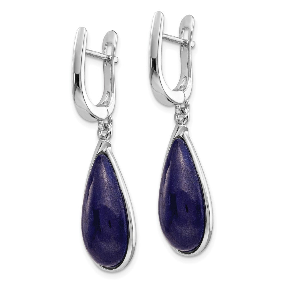 Sterling Silver Rhodium-plated Lapis Teardrop Hinged Earrings