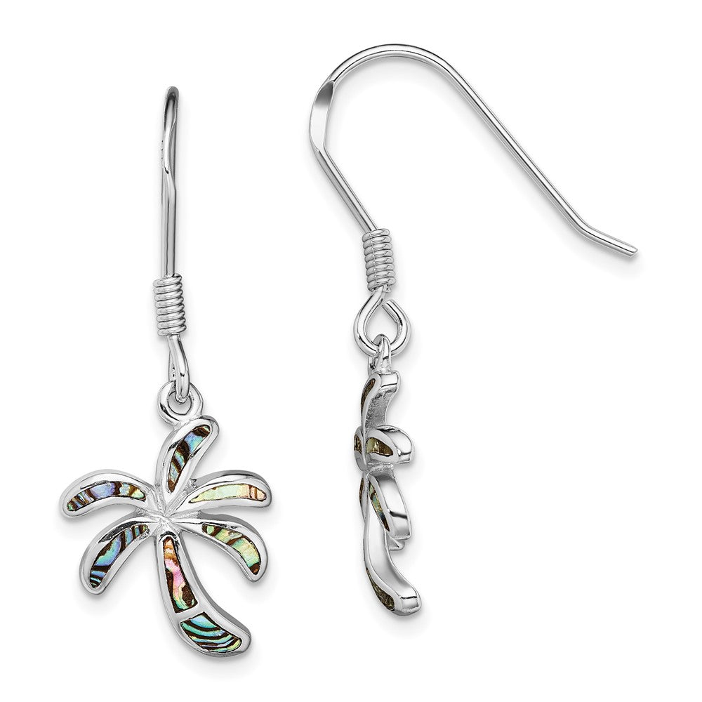 Sterling Silver Rhodium-plated Abalone Palm Tree Earrings