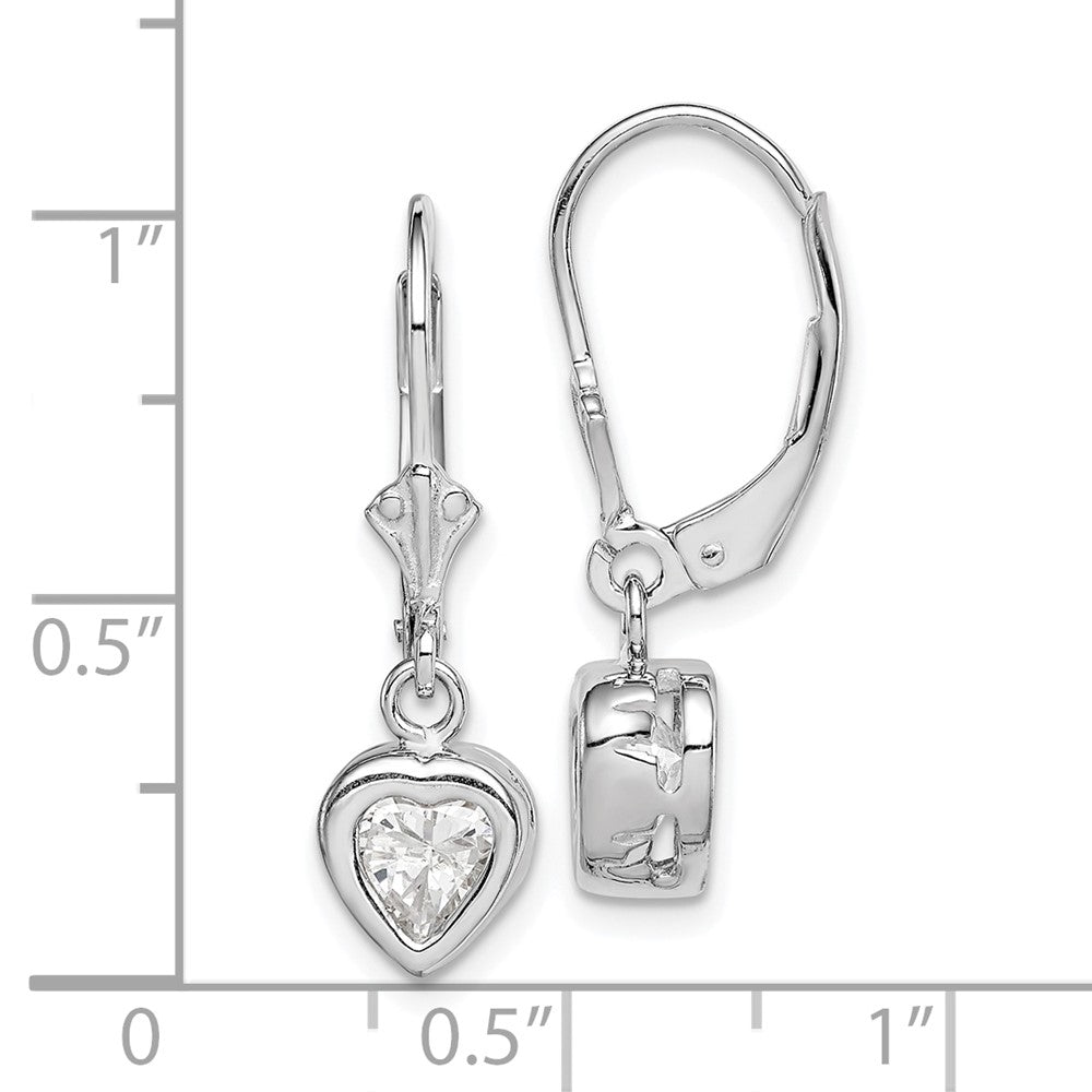 Sterling Silver Rhodium Plated 6mm Heart CZ Leverback Earrings