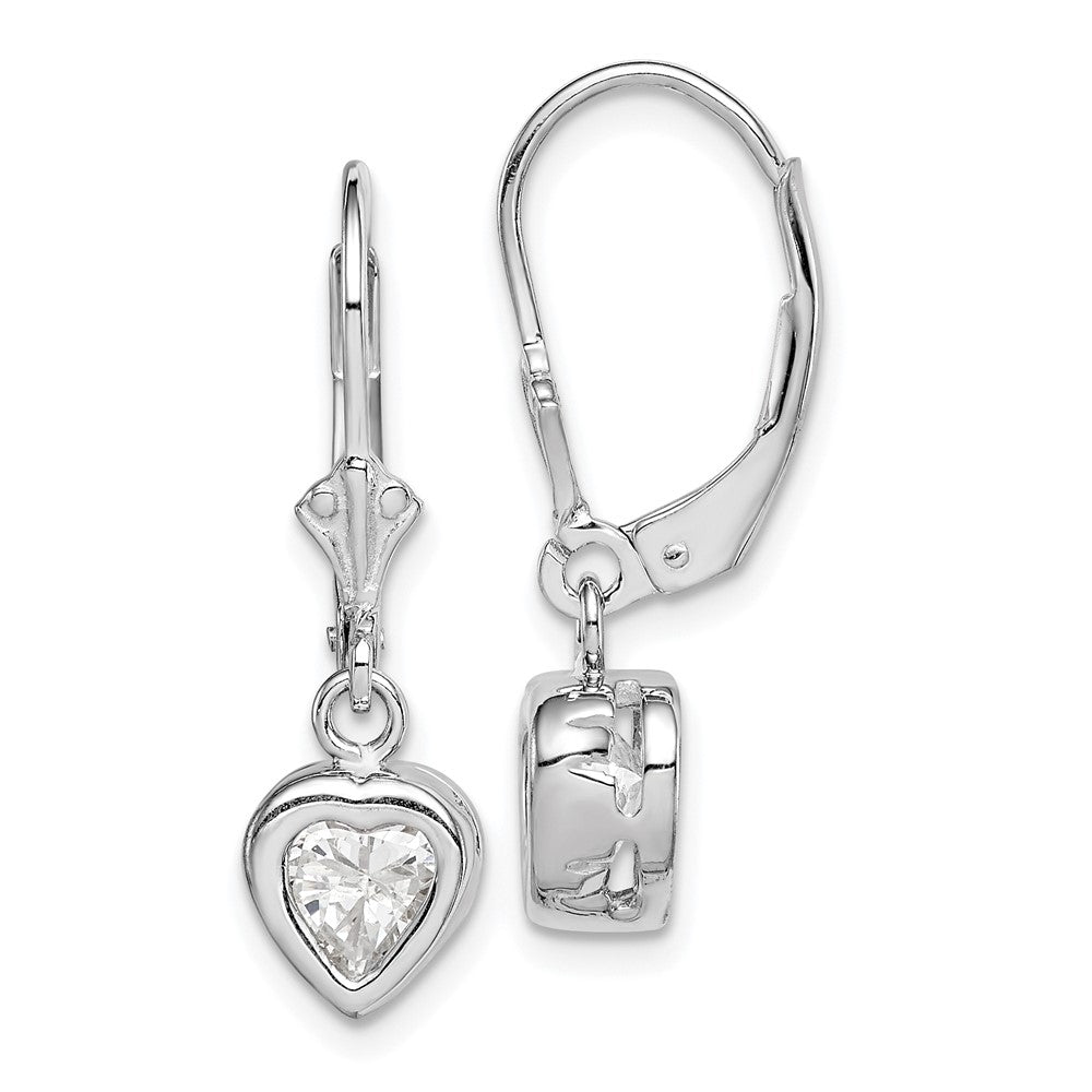 Sterling Silver Rhodium Plated 6mm Heart CZ Leverback Earrings