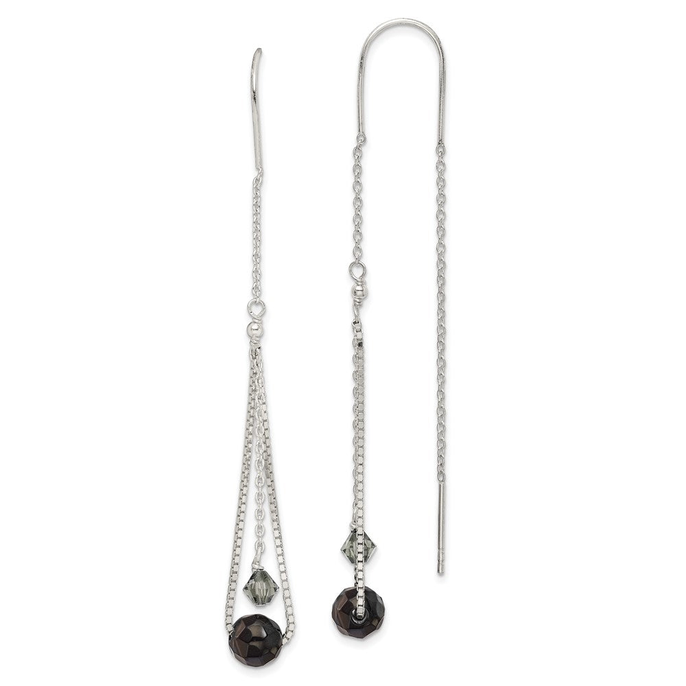 Sterling Silver Polished Black Crystal Threader Earrings