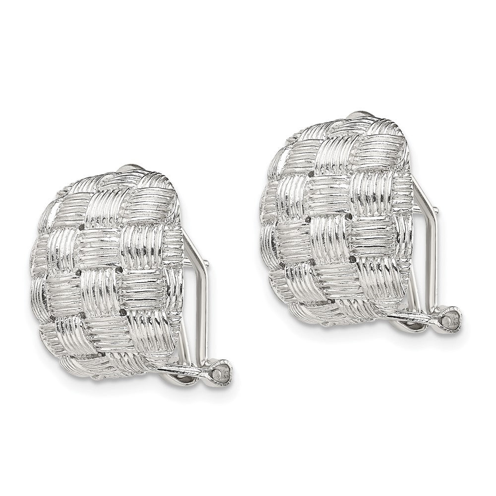 Sterling Silver Rhod-pltd Polished Woven Square Omega Back Earrings