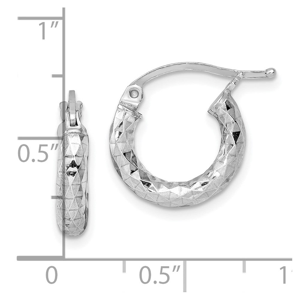 Sterling Silver Rhodium-plated 3.00mm Diamond-cut Hoop Earrings