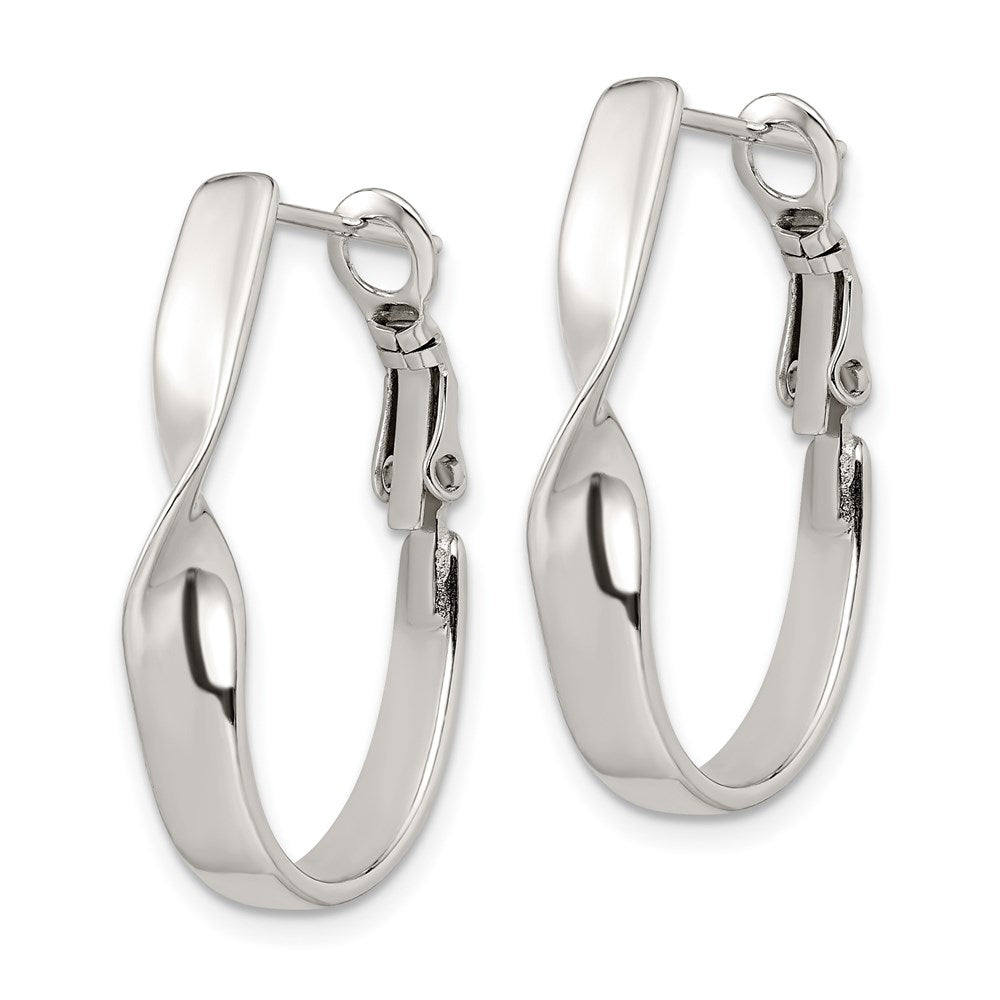 Sterling Silver Rhodium-plated Twisted Oval Omega Back Hoop Earrings