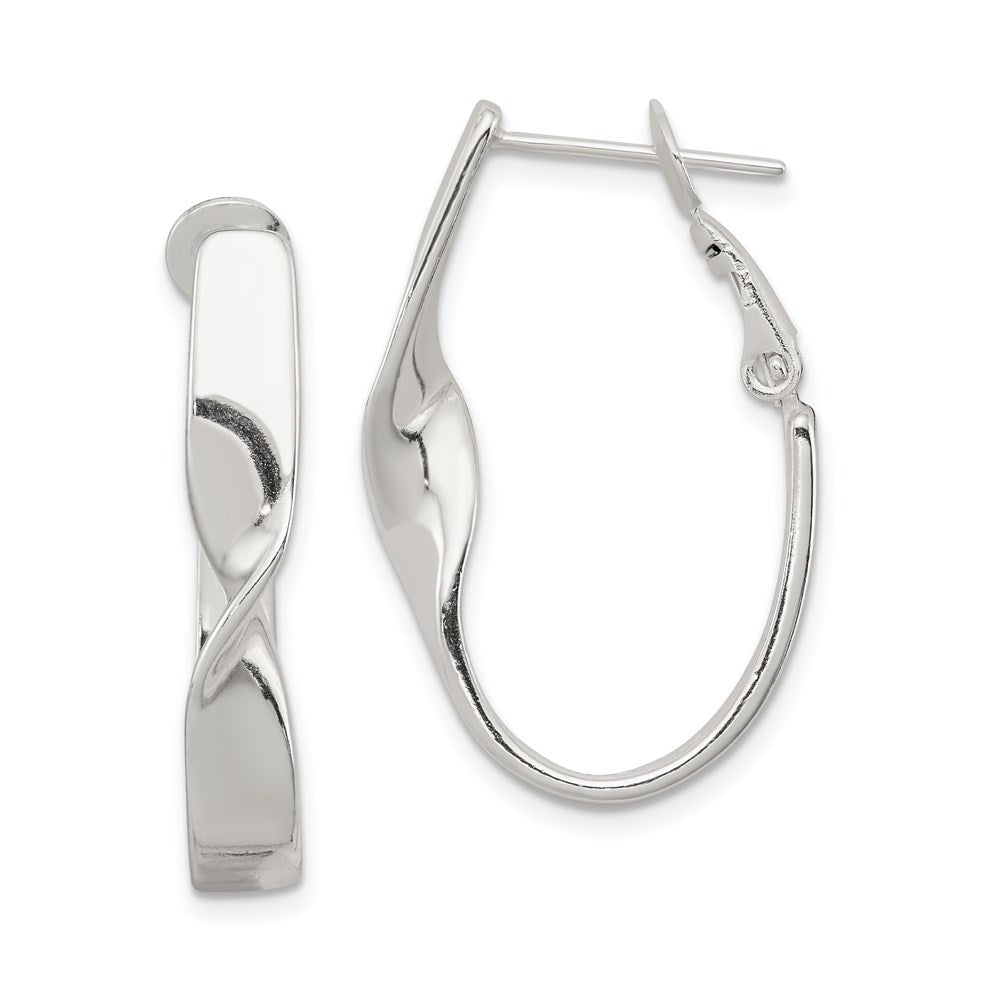 Sterling Silver Rhodium-plated Twisted Oval Omega Back Hoop Earrings