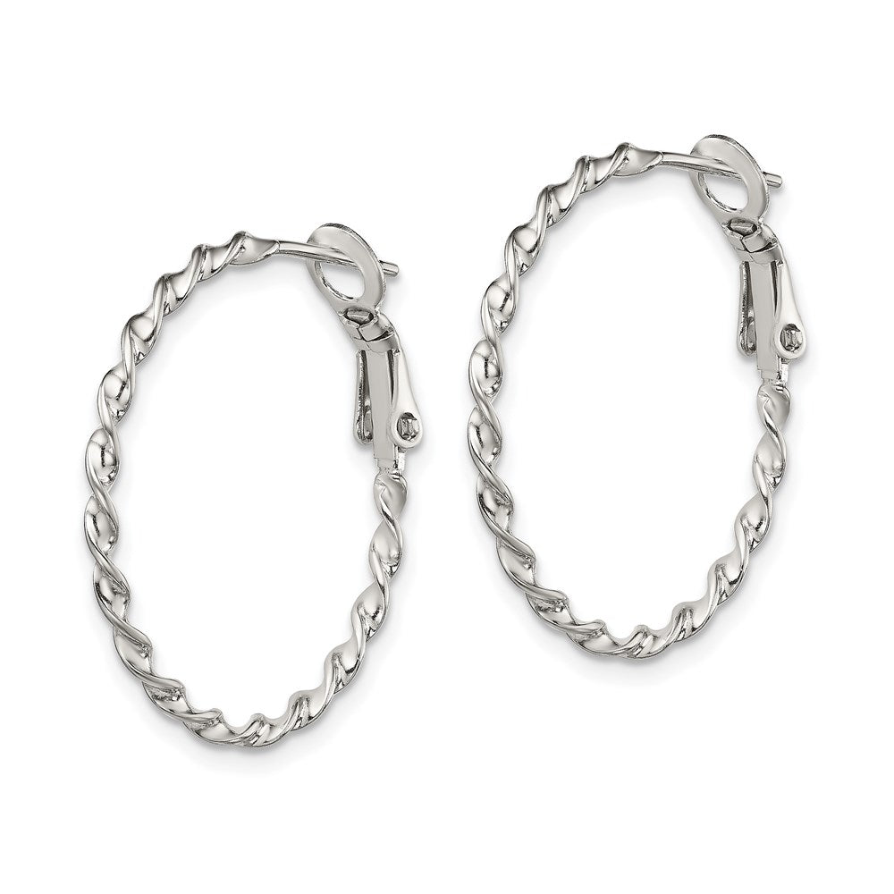 Sterling Silver Rhodium-plated Twisted Omega Back Hoop Earrings