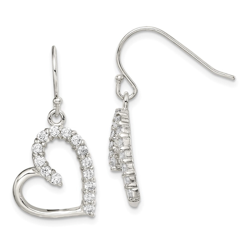 Sterling Silver Rhodium-plated CZ Heart Earrings