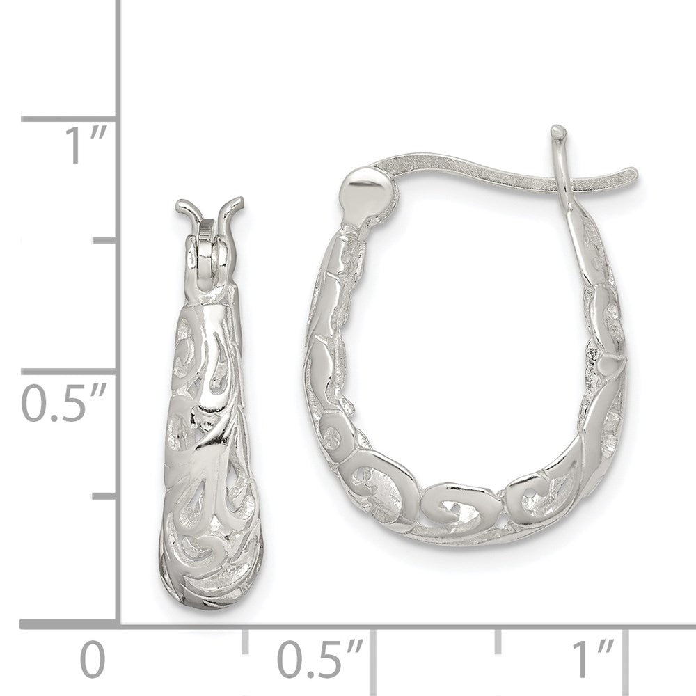 Sterling Silver Polished Filigree Oval Hoop Earrings