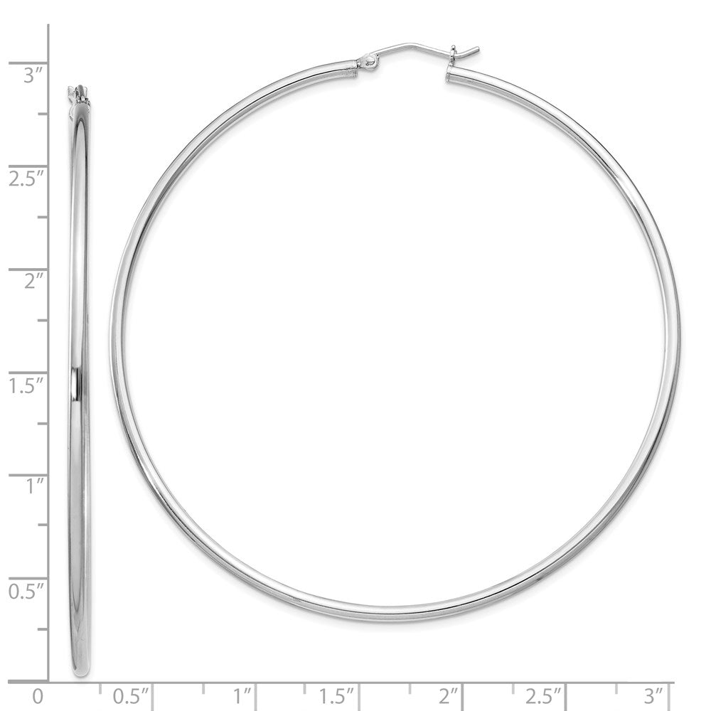 Sterling Silver Rhodium-plated 2mm Round Hoop Earrings