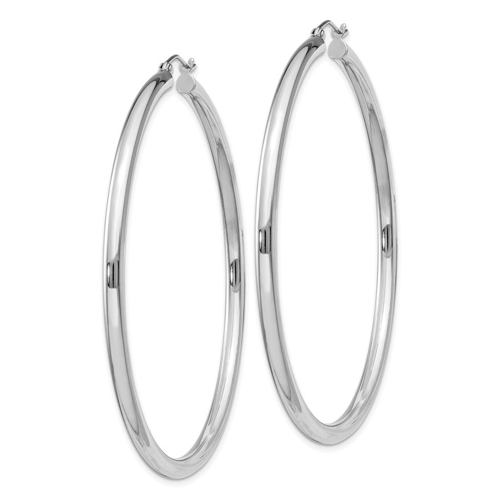 Sterling Silver Rhodium-plated 3mm Round Hoop Earrings