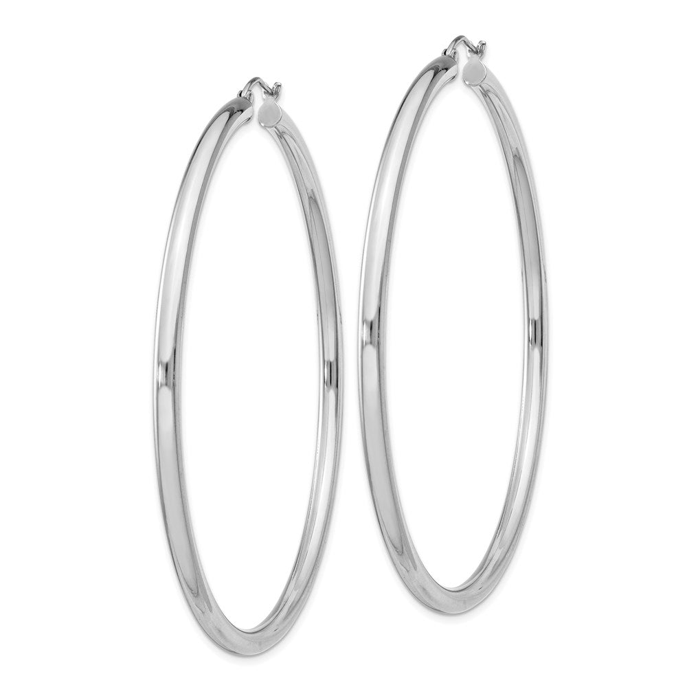 Sterling Silver Rhodium-plated 3mm Round Hoop Earrings