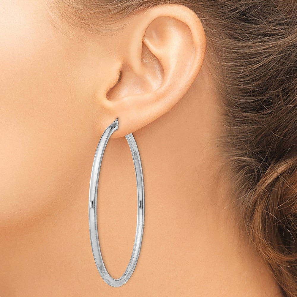 Sterling Silver Rhodium-plated 3mm Round Hoop Earrings