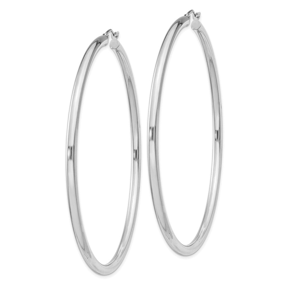 Sterling Silver Rhodium-plated 3mm Round Hoop Earrings
