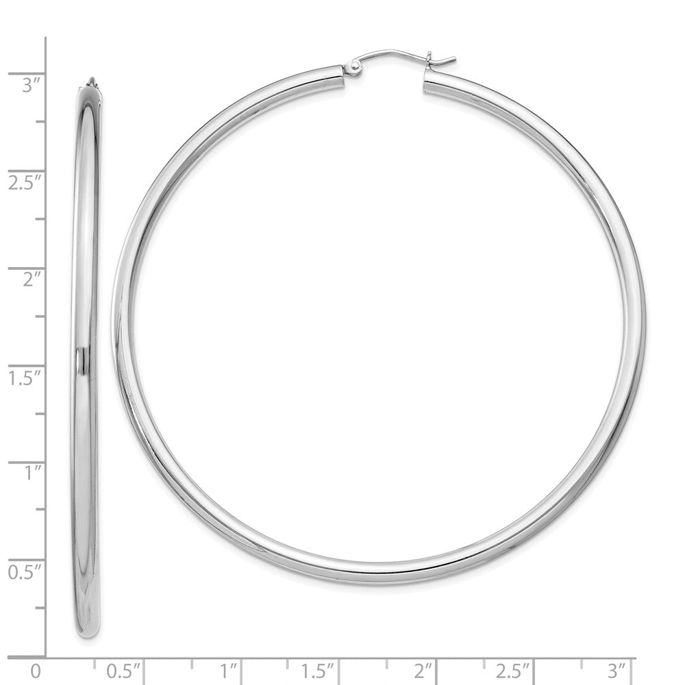 Sterling Silver Rhodium-plated 3mm Round Hoop Earrings