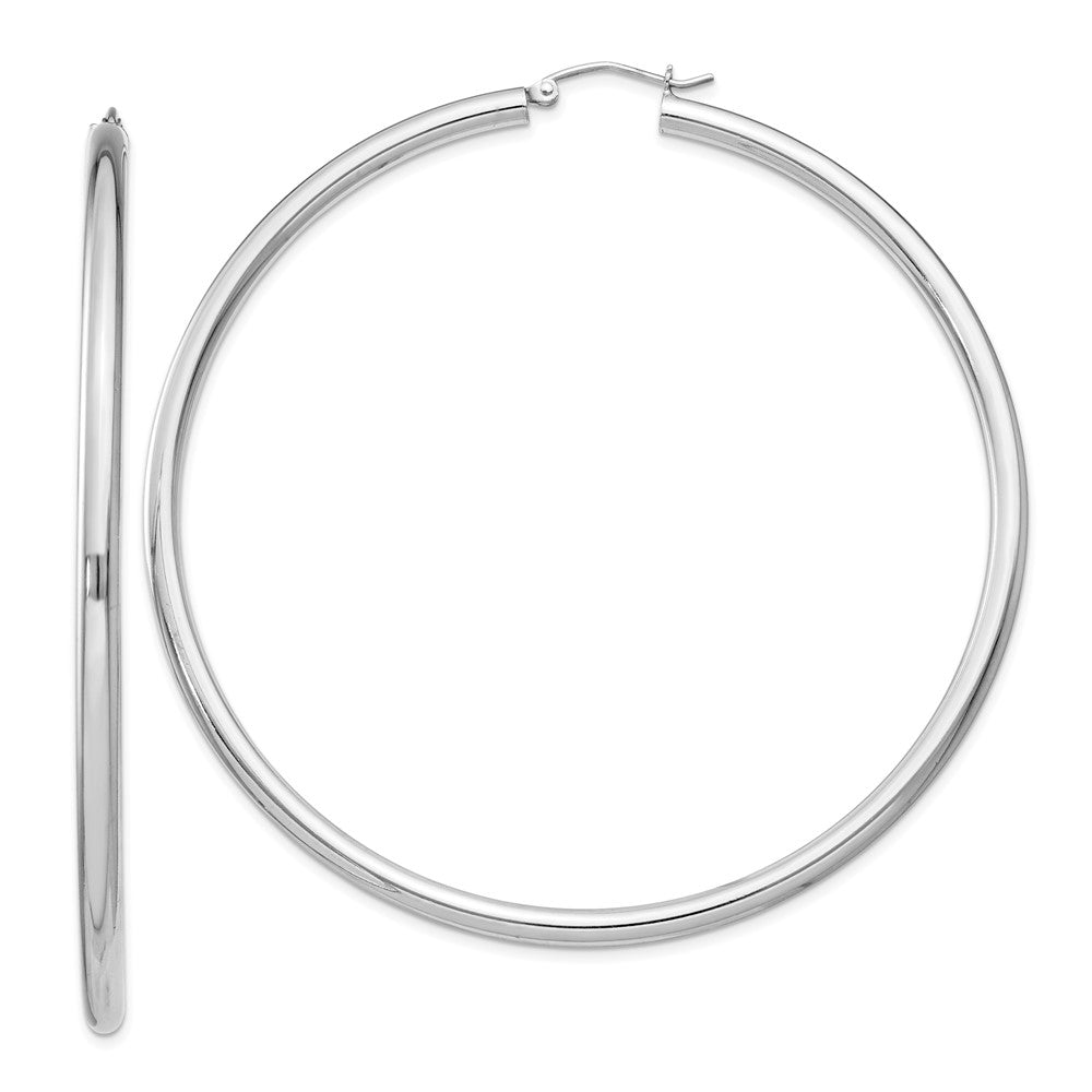 Sterling Silver Rhodium-plated 3mm Round Hoop Earrings