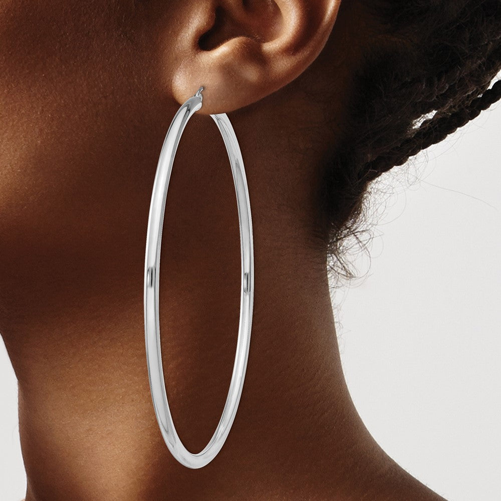 Sterling Silver Rhodium-plated 3mm Round Hoop Earrings