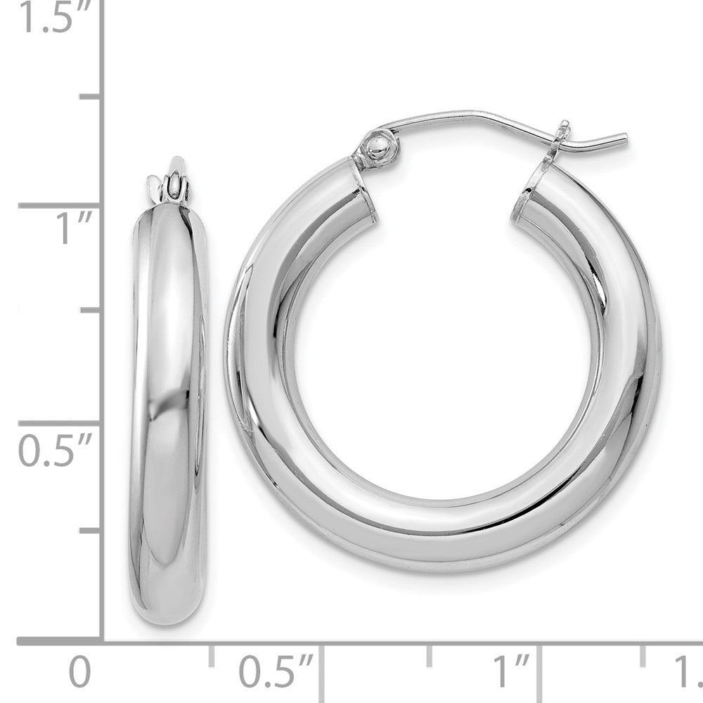 Sterling Silver Rhodium-plated 4mm Round Hoop Earrings